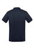 A dark navy men's short sleeve polo shirt with a classic collar and a logo on the side.