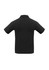 A black short sleeve polo shirt featuring a collar and a logo on the side.