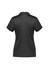 A women's short sleeve polo shirt in black, featuring a branded logo and a sleek design.