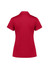 A red women's short sleeve polo shirt featuring a collar and a back view. The shirt includes a logo.