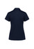 A women's short sleeve polo shirt in navy, featuring a collared design and a logo on the back.