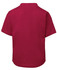A short-sleeved, back view of a kids' T-shirt in a solid burgundy colour. The shirt features a logo.