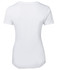 A white ladies' t-shirt featuring short sleeves and a simple design with a branding logo.