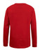 A red long-sleeved T-shirt featuring a plain back and a logo on the upper section.