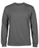 A grey long-sleeve T-shirt with a round neckline and a logo on the label.