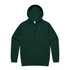A green hoodie featuring a kangaroo pocket and a hood, with a logo on the front.