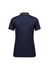 A navy women's short sleeve polo shirt featuring a contrasting neckline and logo.