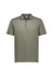 A short sleeve polo shirt in olive green with contrasting black trim and a logo on the chest.