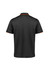 A black men's short sleeve polo shirt featuring contrasting orange trim and a logo on the back.
