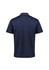 A navy short sleeve polo shirt with a collar and a back view. The shirt features a logo.