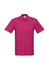 A magenta polo shirt with a classic collar and three buttons, featuring a logo on the chest.