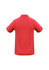 A red polo shirt with a collar and short sleeves. The back features a logo.