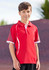 A red short sleeve polo shirt for kids with a stylish design and a logo on the chest.