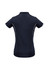 A women's short sleeve polo shirt in navy blue with contrast detailing and a logo on the left side.