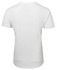 A white V-neck T-shirt with short sleeves, featuring a plain back design and a logo at the neck.