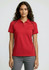 A red short sleeve polo shirt for women with contrasting stitching and a subtle logo. Perfect for casual wear.