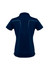 A navy short sleeve polo shirt for women, featuring a subtle design on the back and a logo.