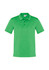 A green men's short sleeve polo shirt with a collar and three buttons, featuring a logo on the chest.