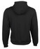 A black hoodie featuring a drawstring hood and a kangaroo pocket at the front. It has a plain back and ribbed cuffs.