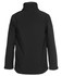 A black soft shell jacket with a high collar, featuring a sleek, smooth finish and an adjustable sleeve design.
