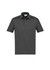 A short sleeve polo shirt in dark grey with a collar and button placket, featuring a logo.