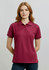 A maroon women's short sleeve polo shirt with a collar and a logo. The shirt features a fitted design and short sleeves.