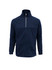 A navy blue men's heavy weight fleece jumper featuring a half zip and side pockets. It has a logo on the front.