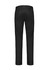 A pair of black modern stretch chino pants featuring a plain back and a logo.