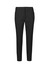 Slim leg pants in black with a mid-waist design, featuring two front pockets and a sleek silhouette.