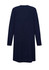 A navy longline cardigan with long sleeves and a straight cut back view. It features a logo.
