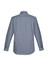 A navy and white check patterned long sleeve button-up shirt with a collar and button cuffs.
