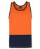 An orange and navy work singlet featuring a logo. Ideal for warm weather and active environments.