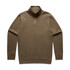 A brown half-zip crew jumper featuring long sleeves and a subtle logo.