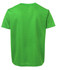 A green t-shirt featuring a logo on the back, designed in a casual style.