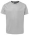 A light grey T-shirt with short sleeves and a round neckline, featuring a small logo on the label.