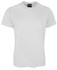 A plain white T-shirt with a crew neck and short sleeves, featuring a logo on the inside label.