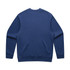 A navy blue sweater with long sleeves and a round neckline, featuring a plain back and ribbed cuffs.