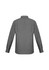 A long sleeve button-up shirt featuring a black and white striped pattern, with a collar and button cuffs.
