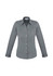 A women's long sleeve button-up shirt in grey, featuring a fitted design and a collar. The shirt has a branding logo.