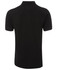 A black pique polo shirt featuring a collar and short sleeves, with a subtle logo on the back.