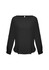 A black women's Madison boatneck top with long sleeves and a subtle curved hem. Features a back keyhole detail.