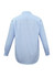A light blue long sleeve button-up shirt with a micro check pattern and a logo on the back.