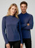 A unisex mid-layer top in navy with a quarter-zip design and white detailing, featuring a logo.