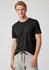 A black short sleeve t-shirt for men, paired with grey drawstring pants, featuring a simple design and a logo.
