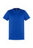 A blue short sleeve tee with a round neckline and a logo on the inside label.