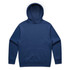 A navy blue hoodie with a kangaroo pocket and a large hood, featuring a logo on the front.