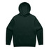 A dark green hoodie featuring a front pocket and a drawstring hood. It has a simple design and includes a logo.
