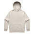A beige hoodie with a front pocket and a large hood. The garment features a logo on the front.