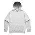 A light grey hoodie featuring a large front pocket and a classic hood design. It has a logo on the front.
