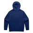 A navy blue hoodie with a hood and long sleeves, featuring a plain back design. It includes a logo.